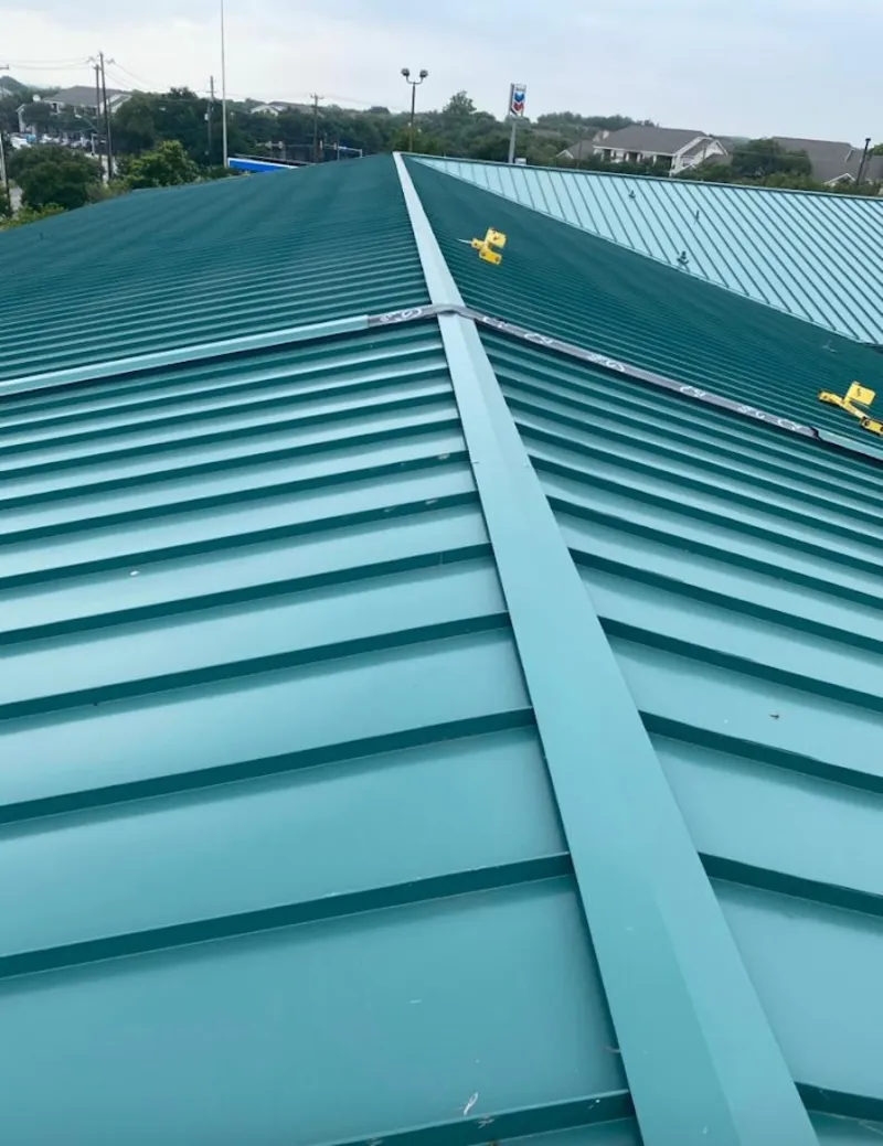 Green commercial metal roof ridge and valley for Metal Roof Repair in Perry Hall
